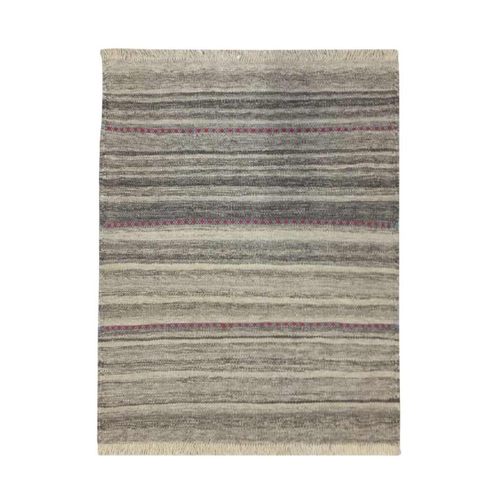 Tapis Kilim en laine persane véritablement tissé à la main rayé crème