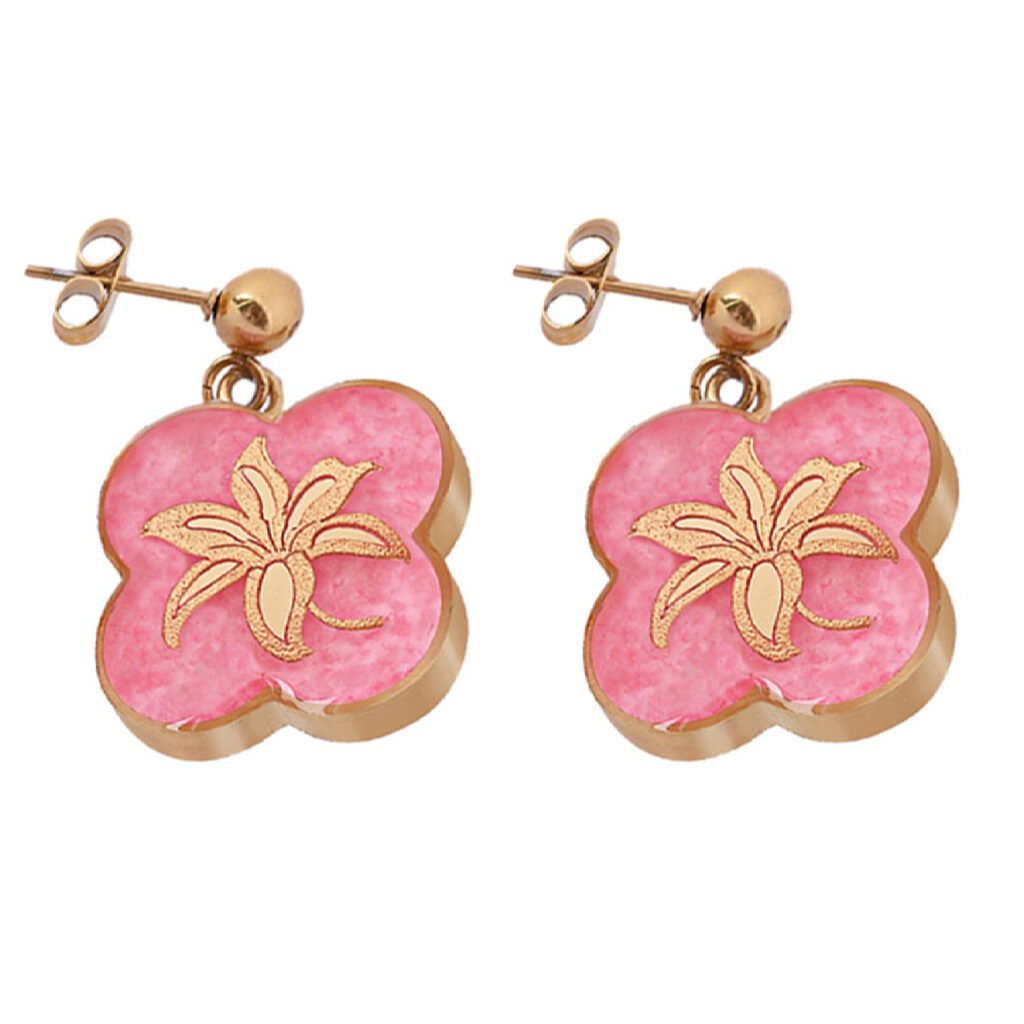 Boucles d'oreilles pendantes plaquées or, motif floral pour femmes