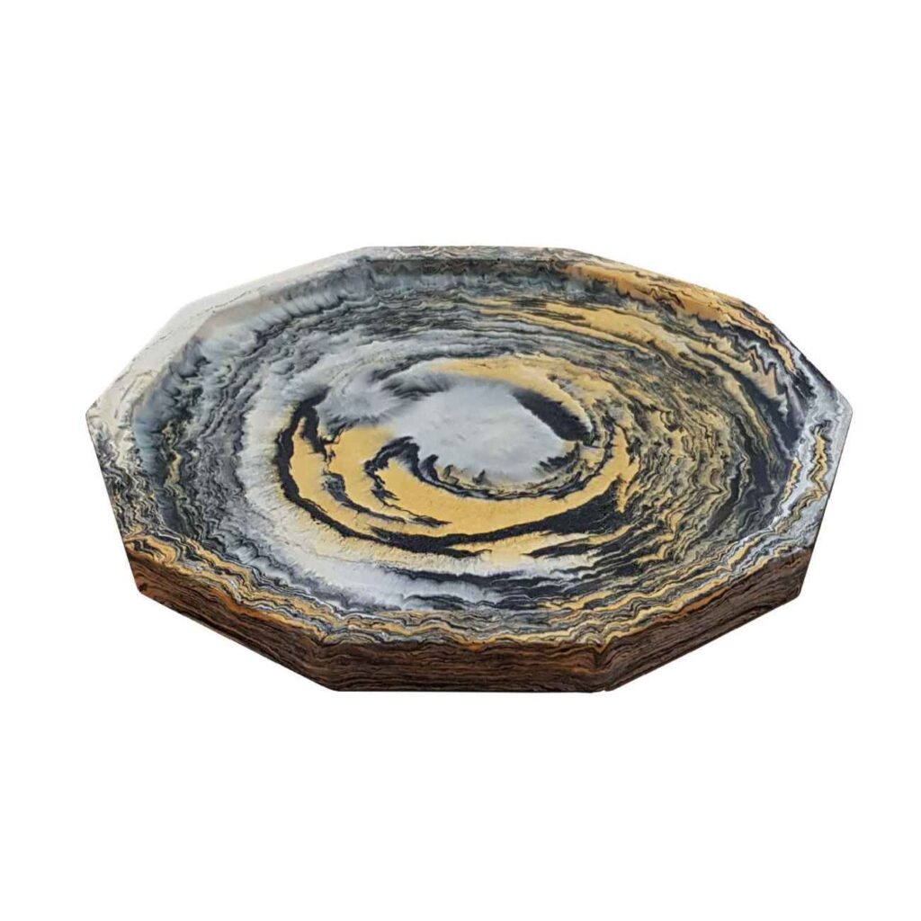 Plateau de service octogonal en béton artisanal durable pour décoration intérieure