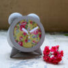 Horloge à Clochettes en Béton Fait Main - Avec Tissu Motif Floral Rond