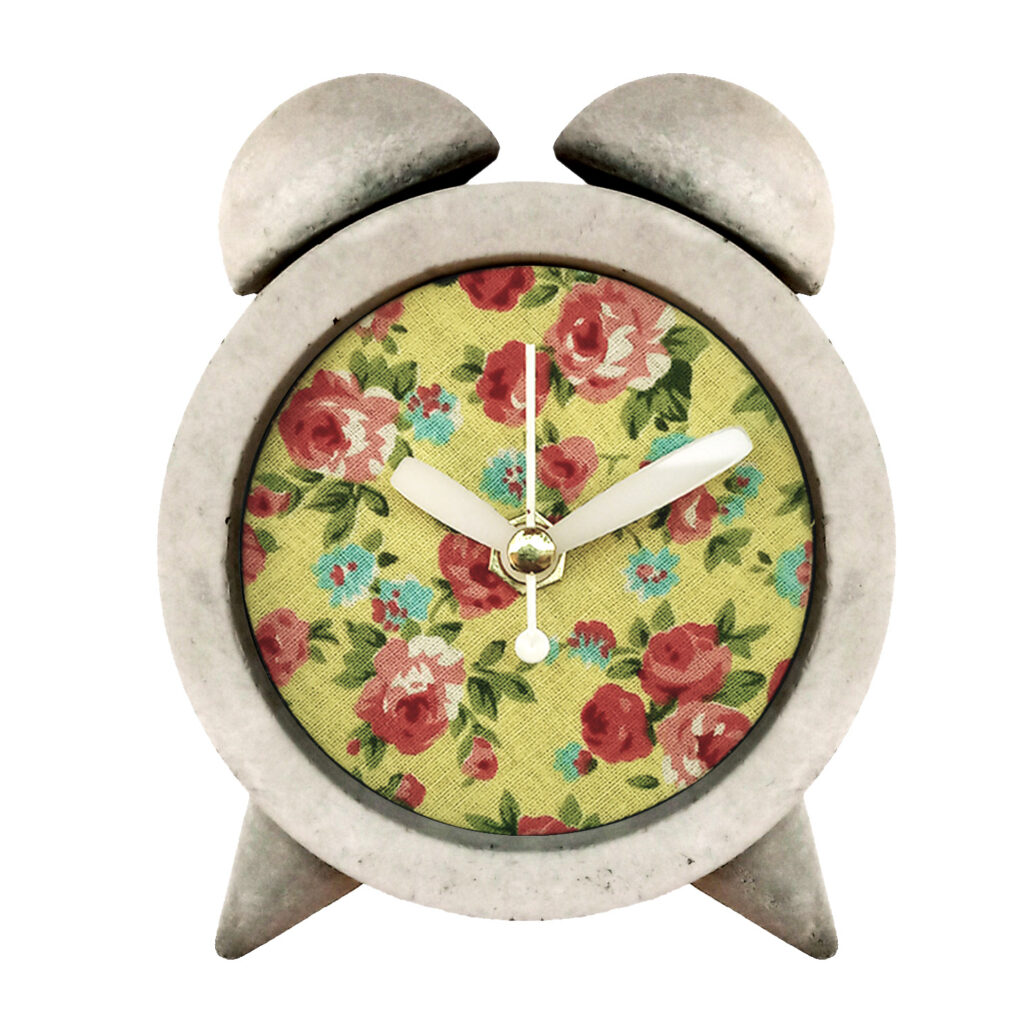 Horloge à Clochettes en Béton Fait Main - Avec Tissu Motif Floral Rond