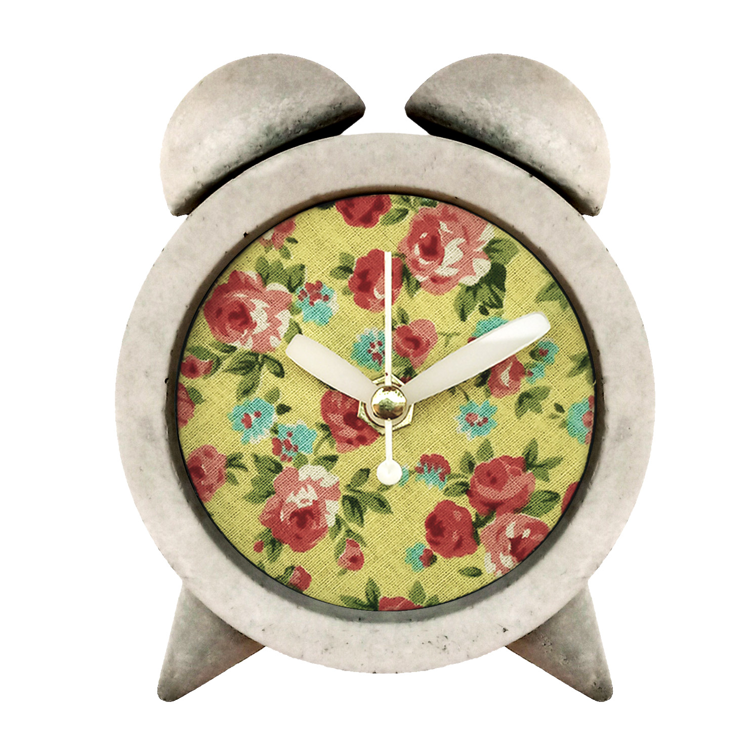 Horloge à Clochettes en Béton Fait Main - Avec Tissu Motif Floral Rond