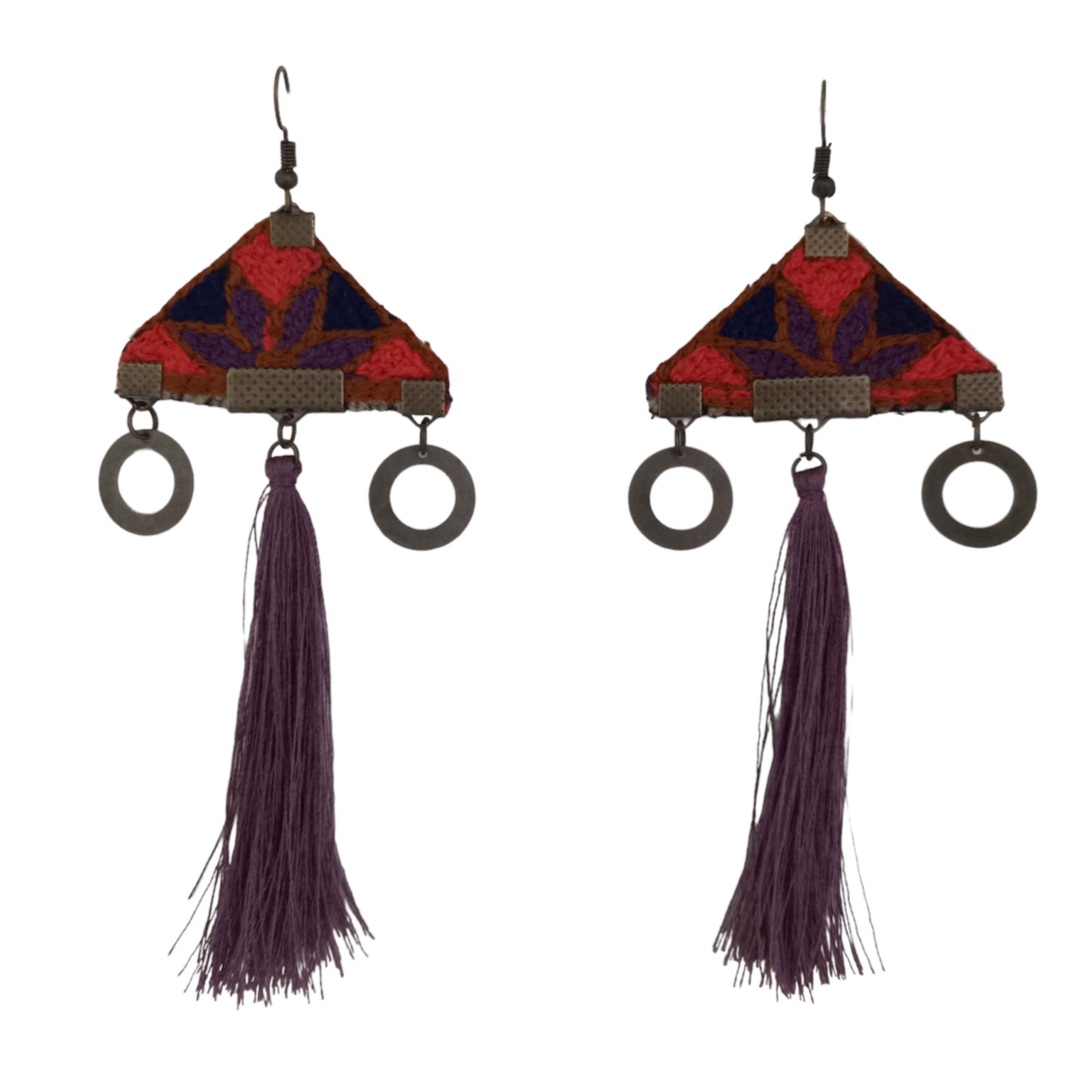 Boucles d’oreilles brodées persanes - Broderie traditionnelle avec pompon