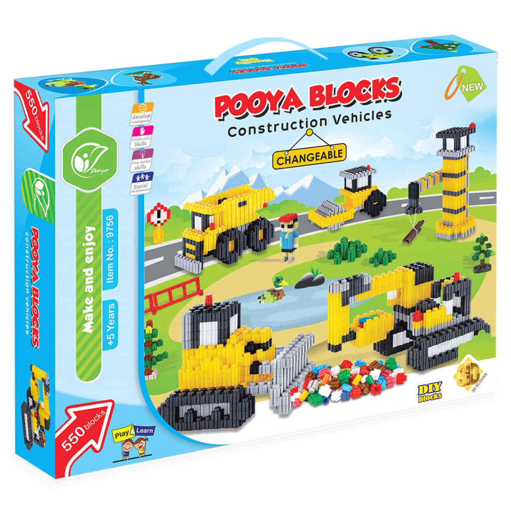 Pooya Blocks : Ensemble de jouets Véhicules de construction – 550 pièces pour enfants à partir de 5 ans