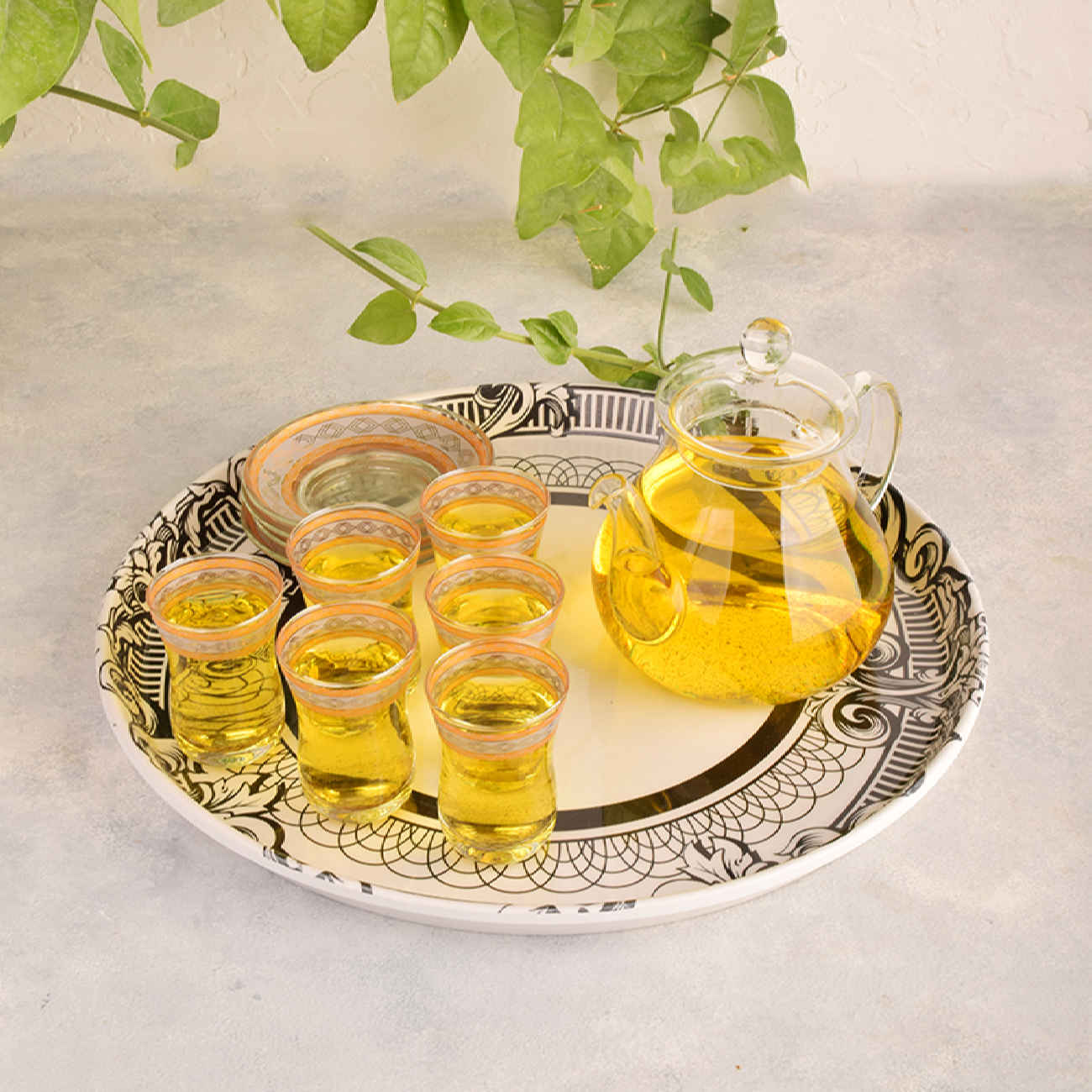 Plateau de service en mélamine rond pour servir des boissons, floral