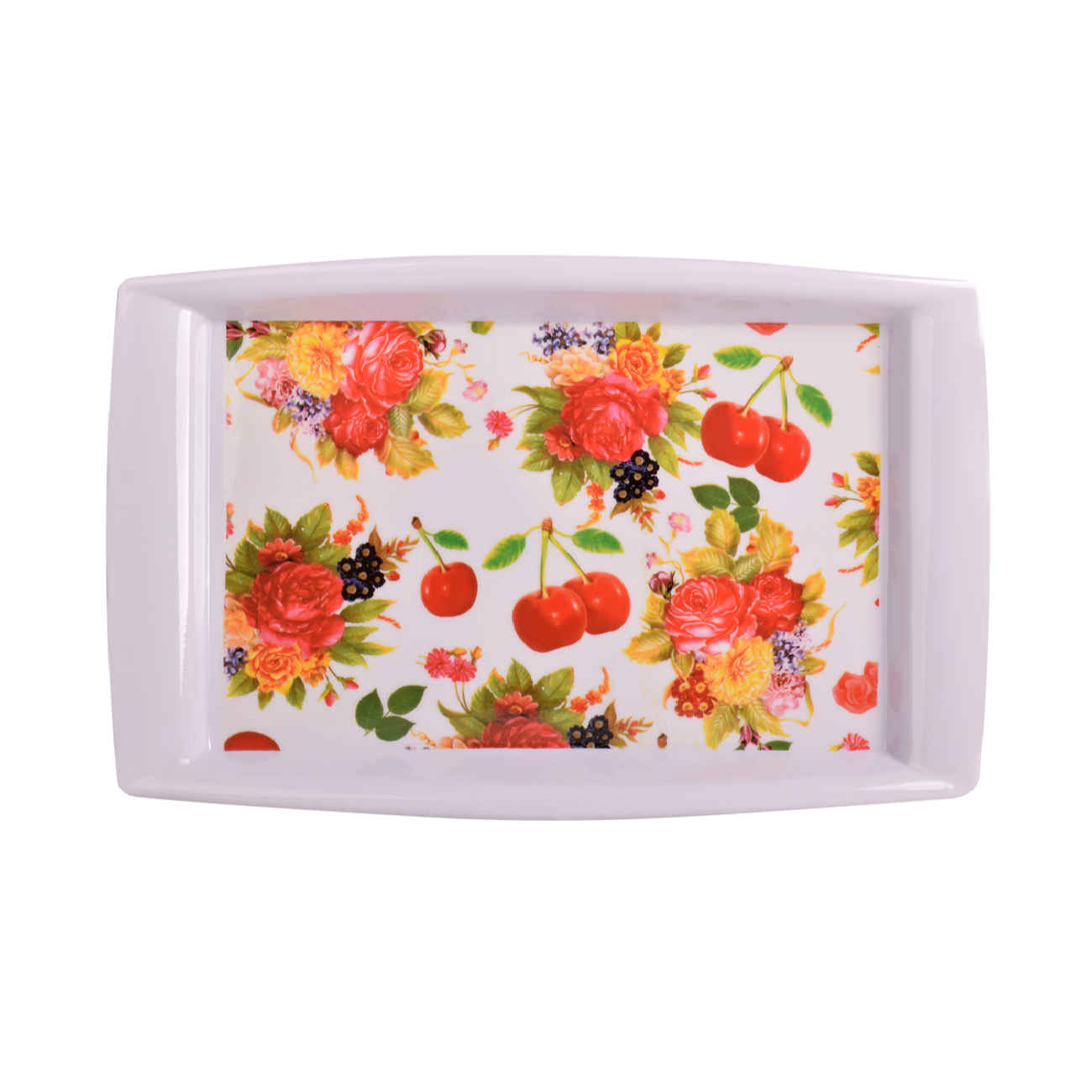 Plateau de service en mélamine avec design cerise et fleurs