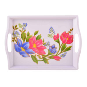 Plateau de service en mélamine avec poignées, design floral durable et léger