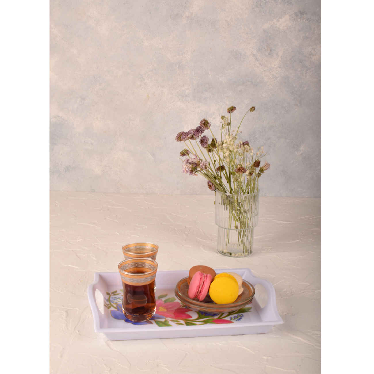 Plateau de service en mélamine avec poignées, design floral durable et léger