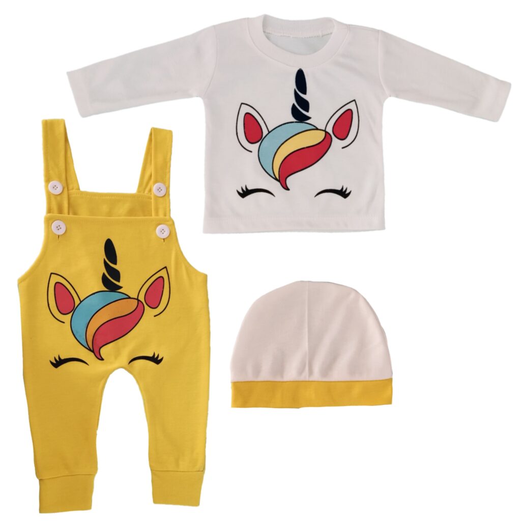 Ensemble de vêtements pour nouveau-né de 3 pièces design Licorne Jaune