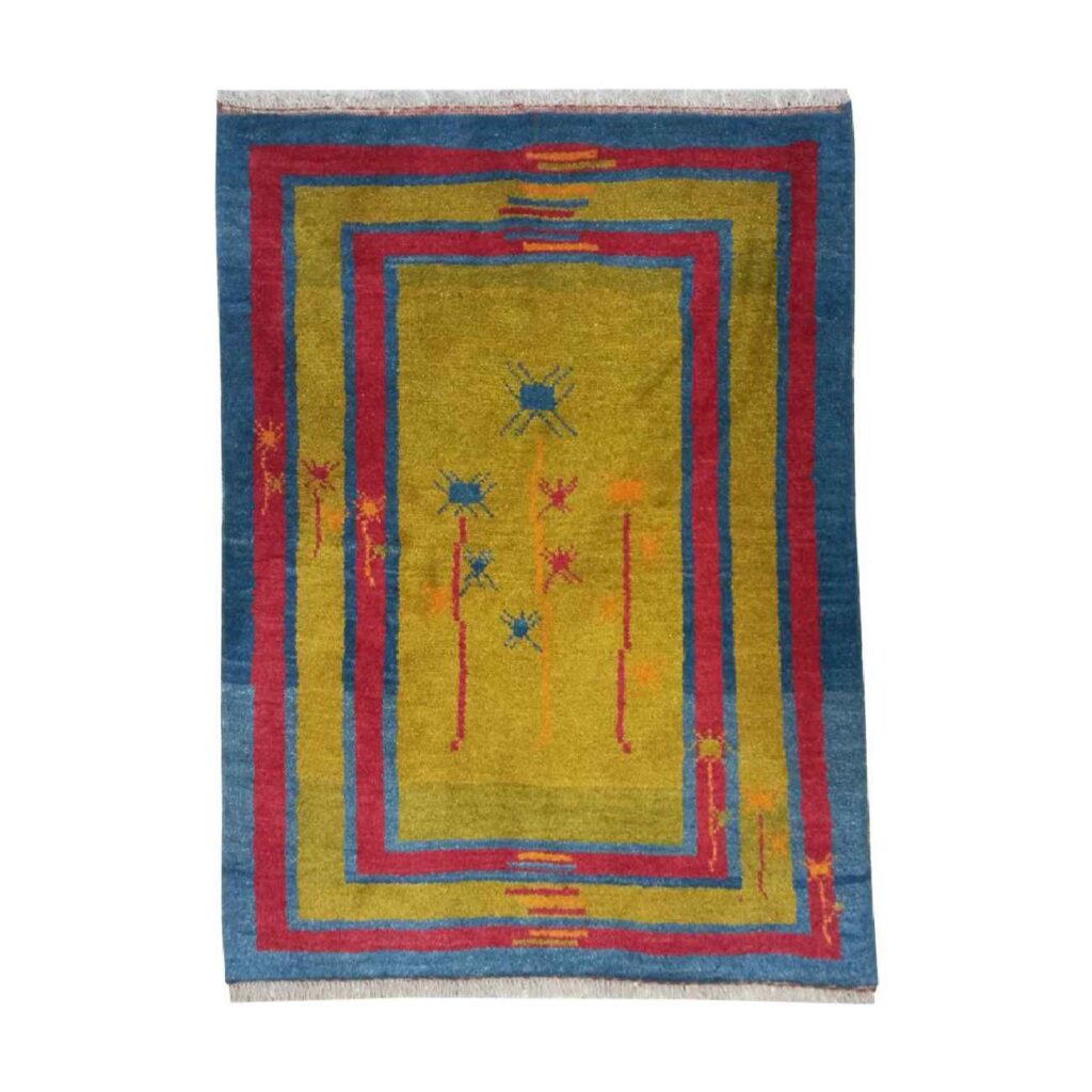 Tapis Gabbeh en laine persane original tissé à la main jaune