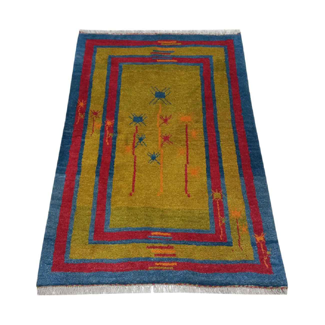 Tapis Gabbeh en laine persane original tissé à la main jaune