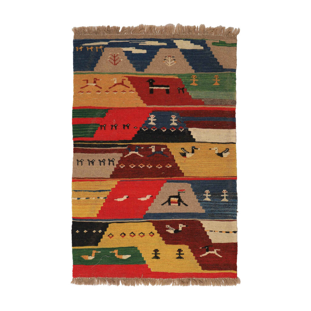 Tapis Gabbeh en laine persane original tissé à la main en Fars avec motifs animaliers