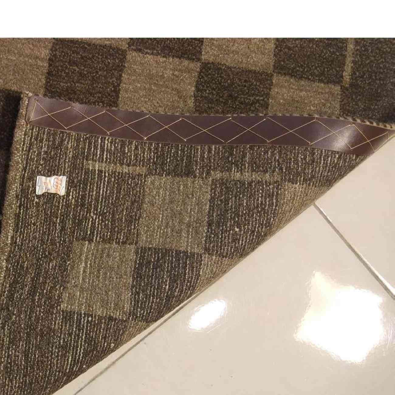 Tapis en laine Gabbeh persan original tissé à la main en Fars à carreaux marron