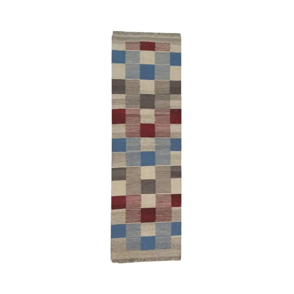 Tapis Kilim en laine persane original tissé à la main checkered crème