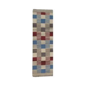 Tapis Kilim en laine persane original tissé à la main checkered crème