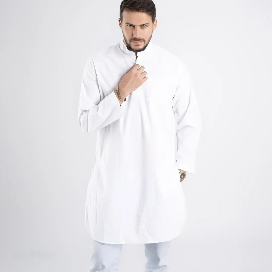 Kurta pakistanais blanc pour homme – chemise longue traditionnelle