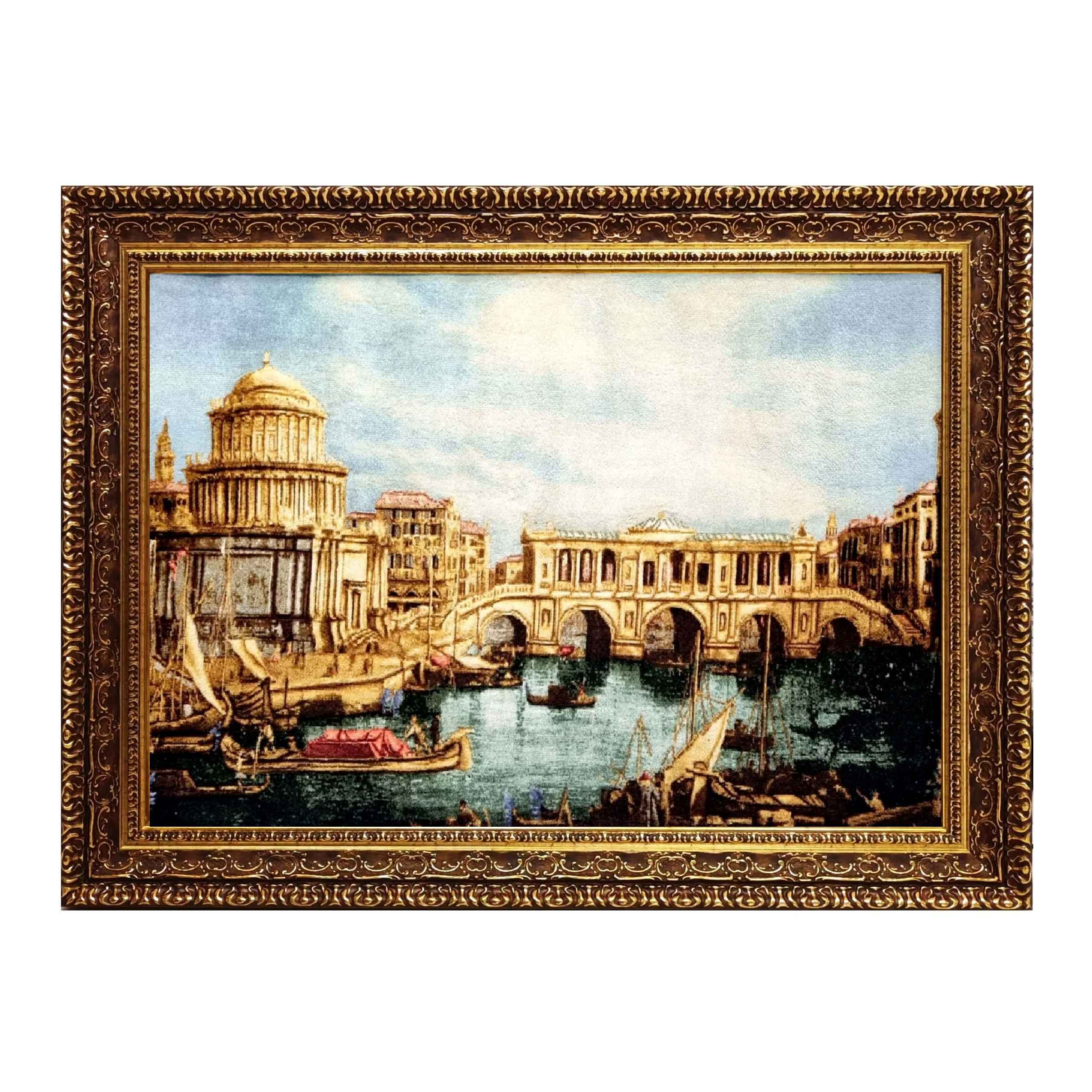 Tapis persan figuratif noué à la main de Tabriz représentant Venise