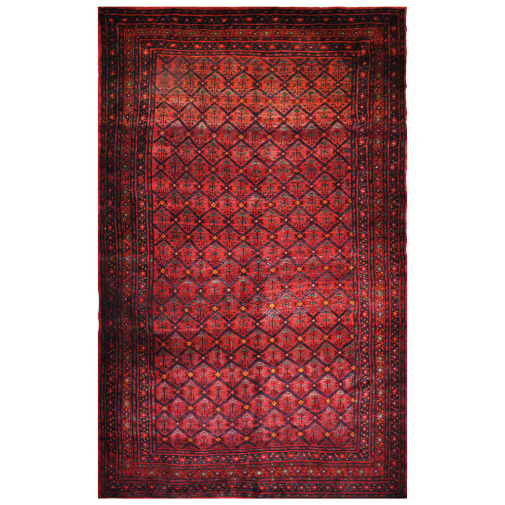 Tapis persan avec laine noué à la main à Sirjan géométrique bordeaux