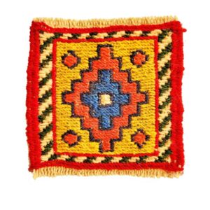 Sous-verre Kilim Persan Tissé à la Main avec Losange Jaune