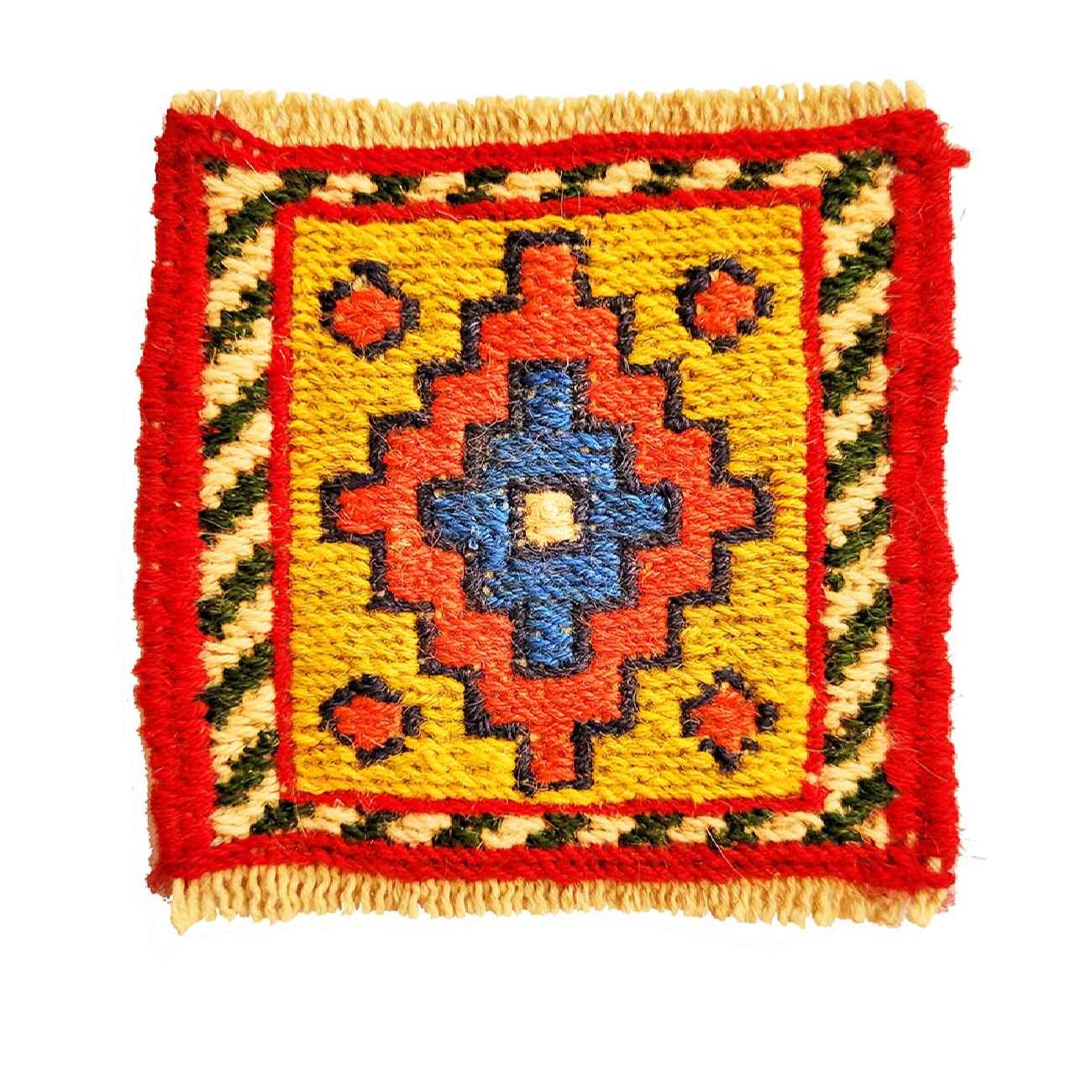 Sous-verre Kilim Persan Tissé à la Main avec Losange Jaune