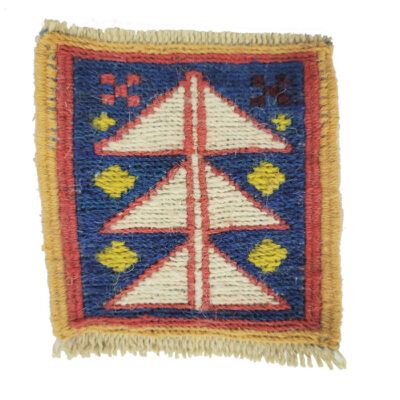 Dessous de Verre Kilim Iranien – Design Pin, Carré de Laine Tissé Main Botanique