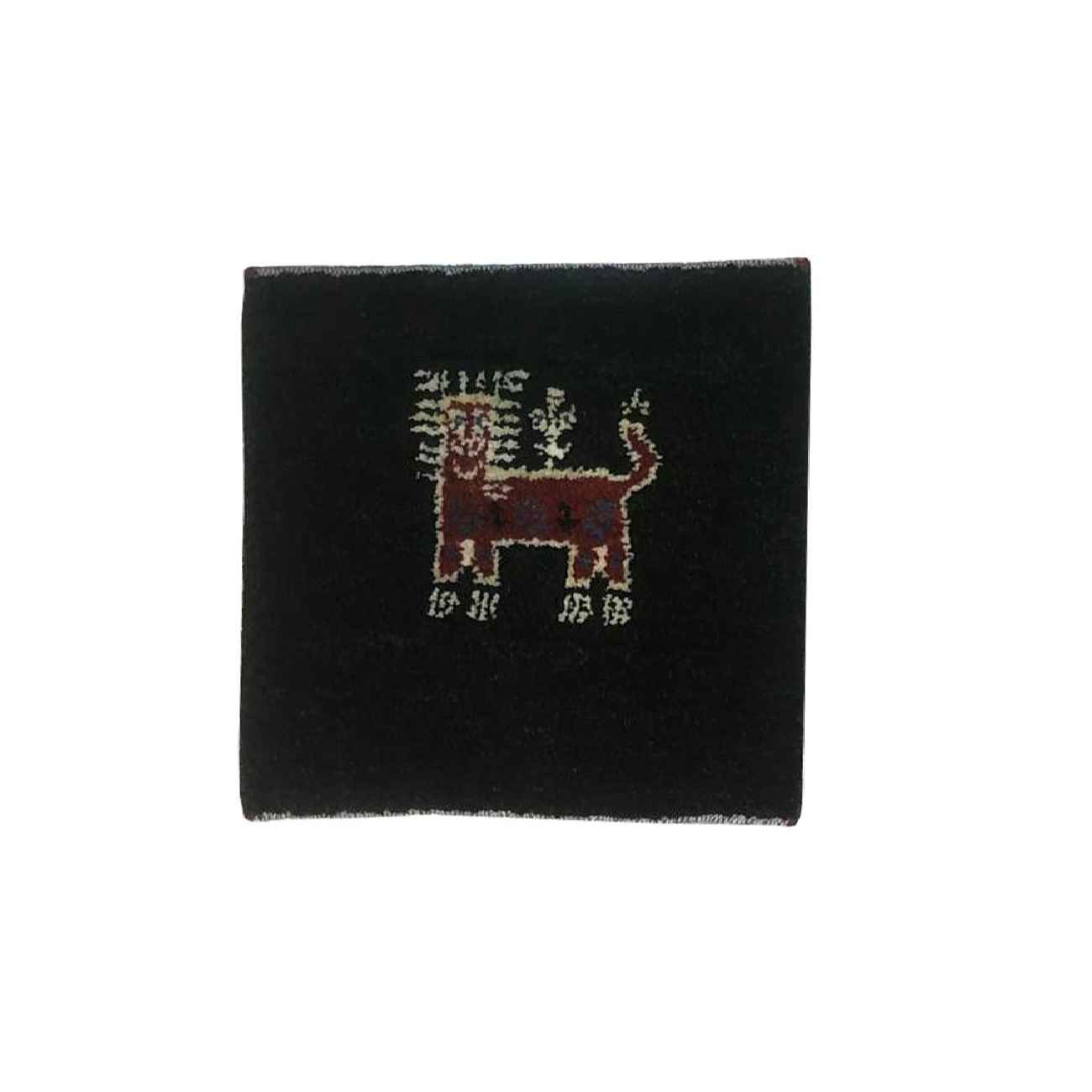 Tapis Gabbeh en laine persane véritablement tissé à la main avec motifs animaliers lion noir