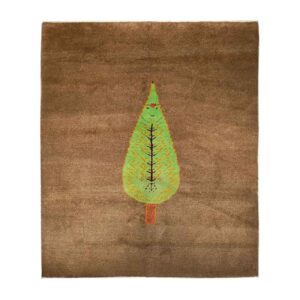 Tapis Gabbeh en laine persane véritablement tissé à la main brun arbre
