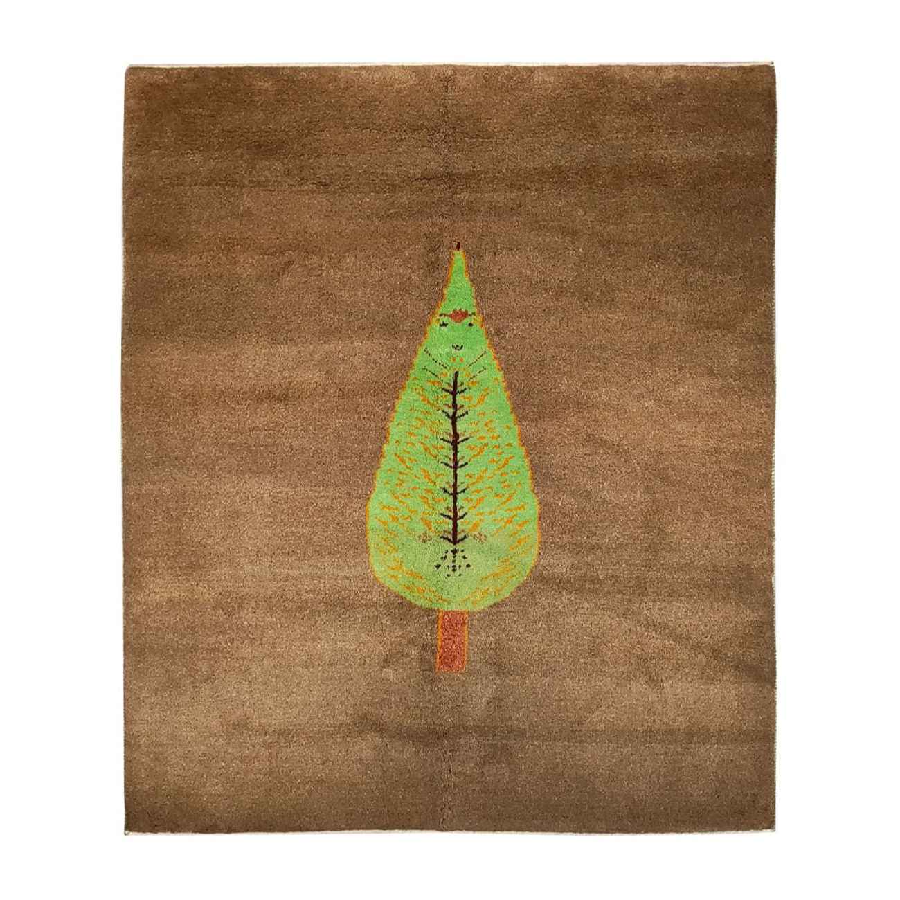 Tapis Gabbeh en laine persane véritablement tissé à la main brun arbre