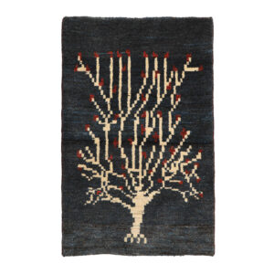 Tapis en laine Gabbeh persan tissé à la main en Fars arbre charbon