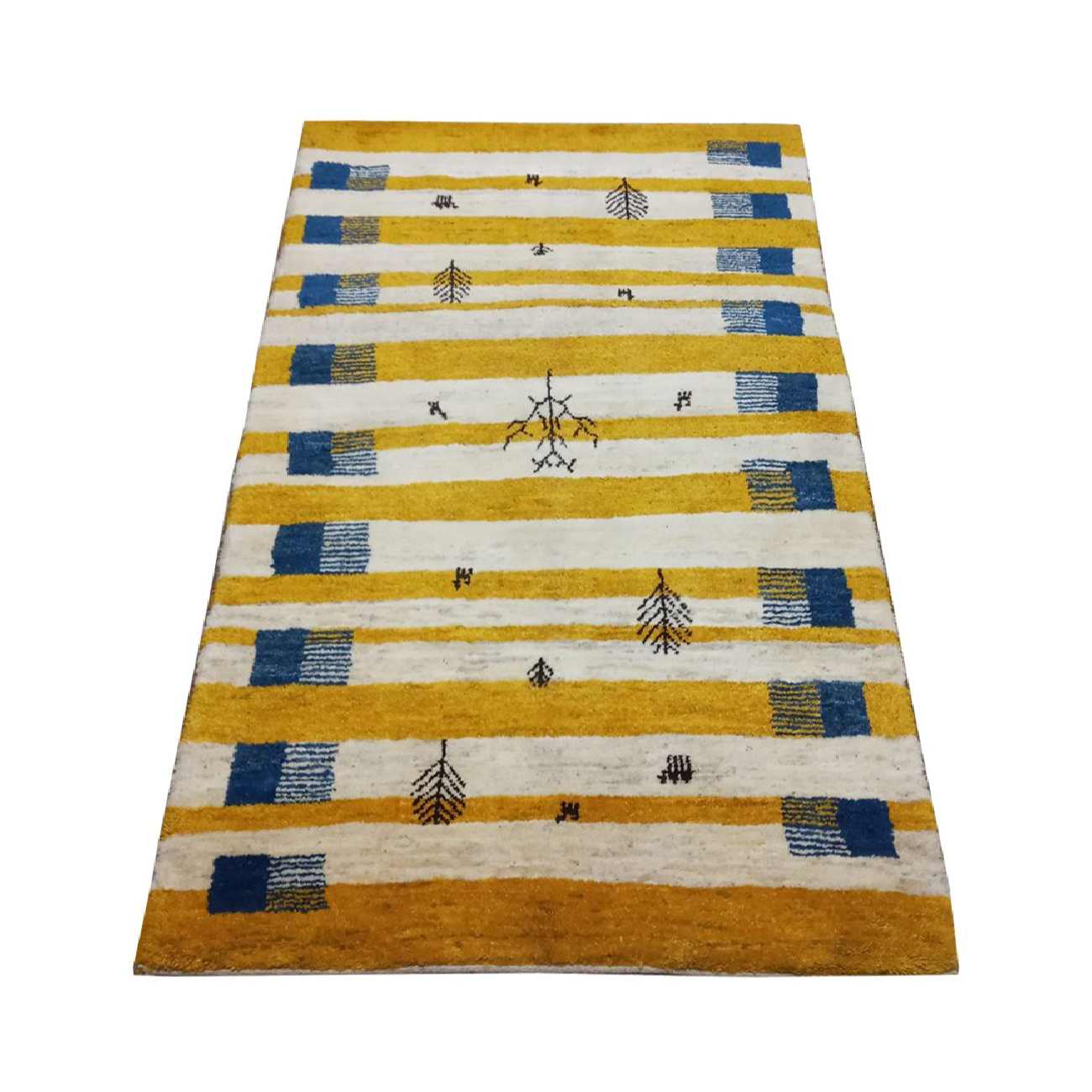 Tapis Gabbeh en laine persane véritablement tissé à la main avec motifs animaliers & arbres