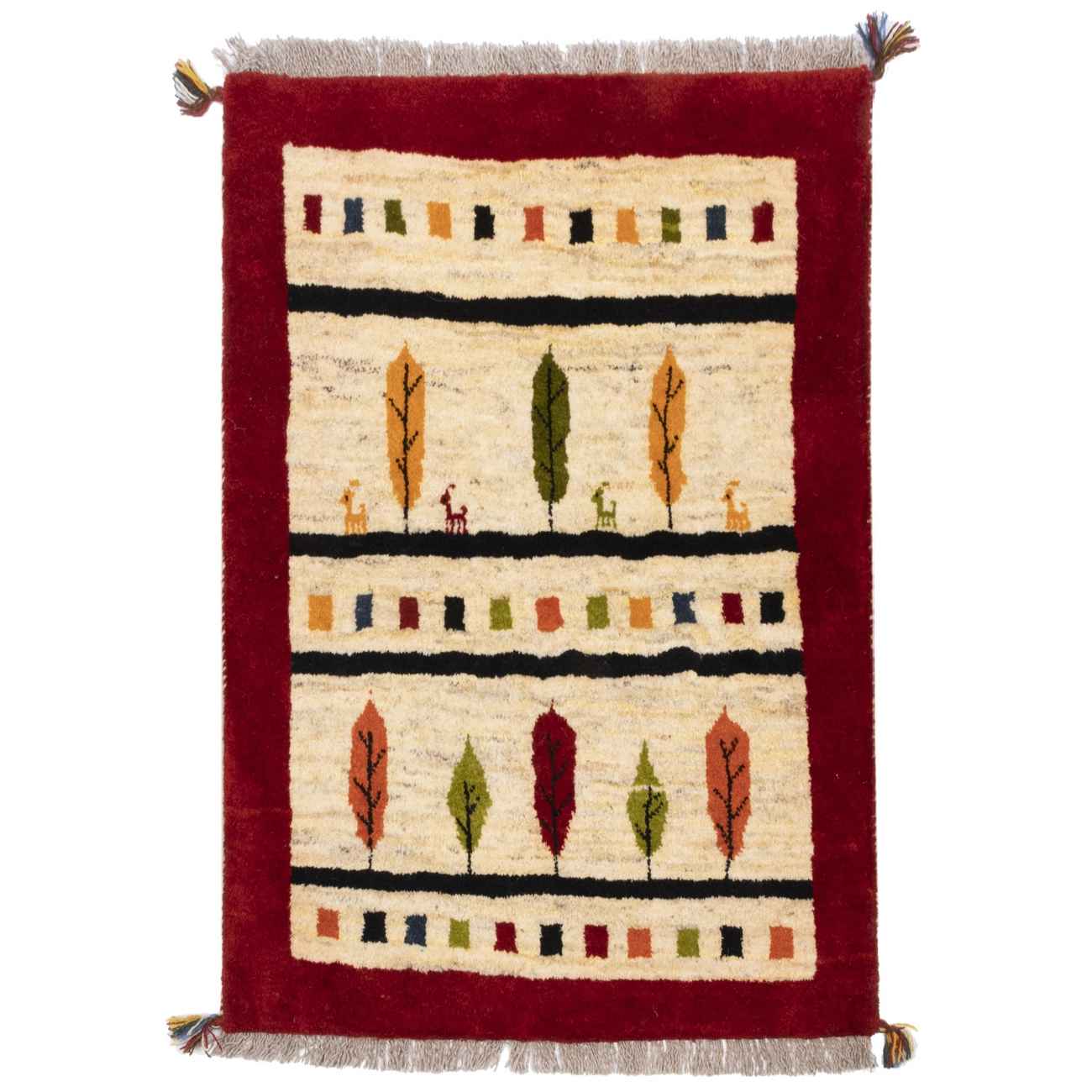 Tapis Gabbeh en laine persane véritablement tissé à la main en Fars motifs d'arbre