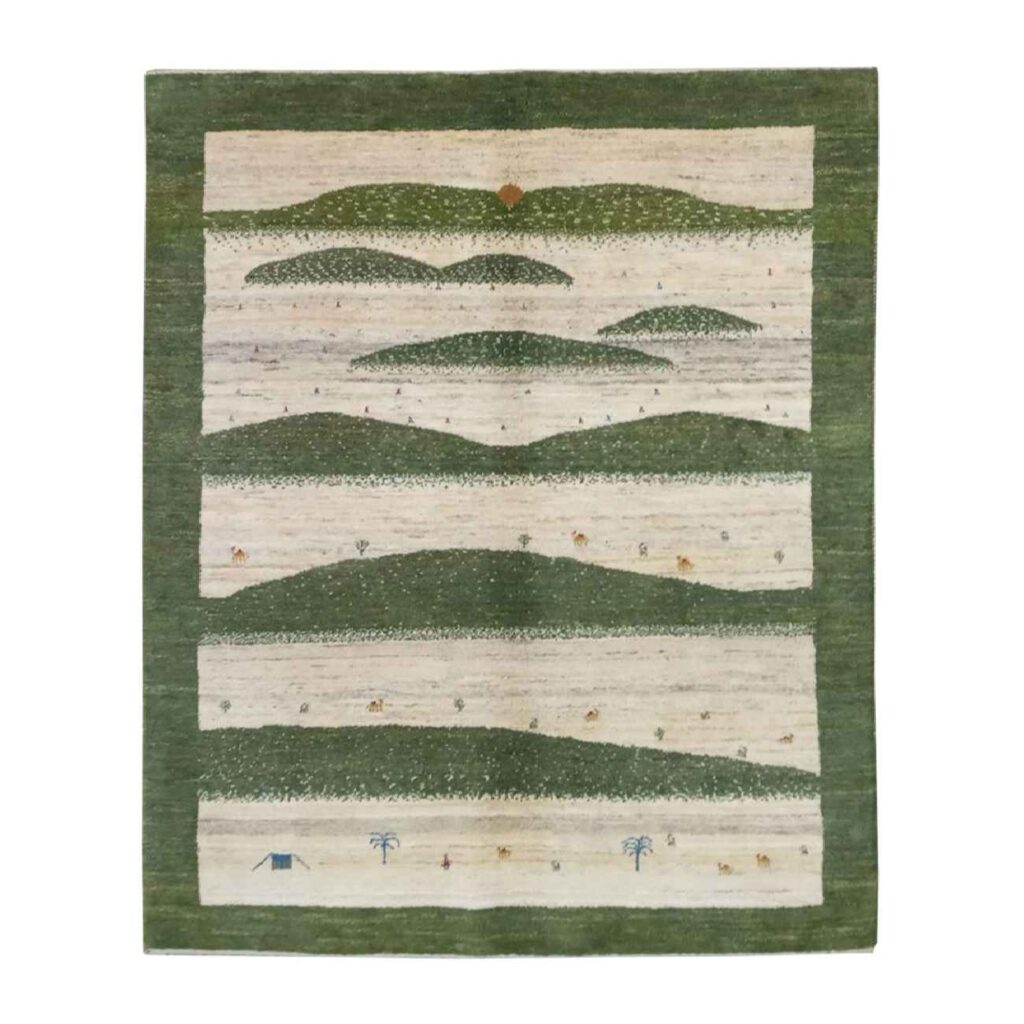 Tapis en laine Gabbeh persan tissé à la main motifs animaux et arbres