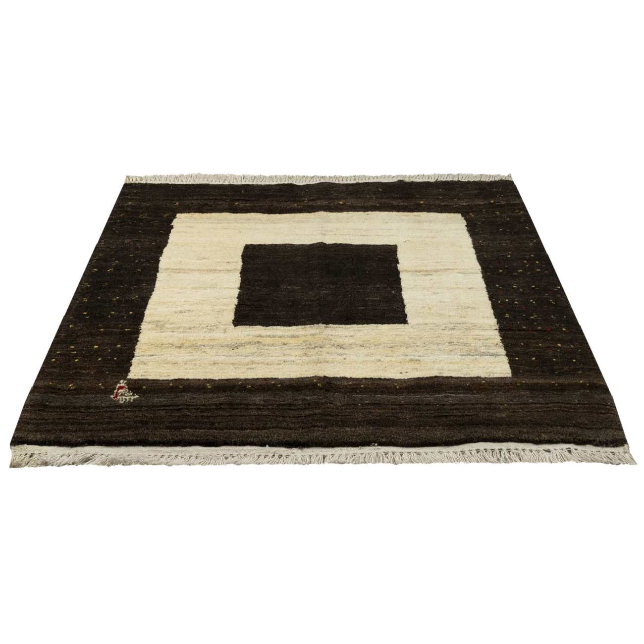 Tapis Gabbeh en laine persane véritablement tissé à la main crème & marron