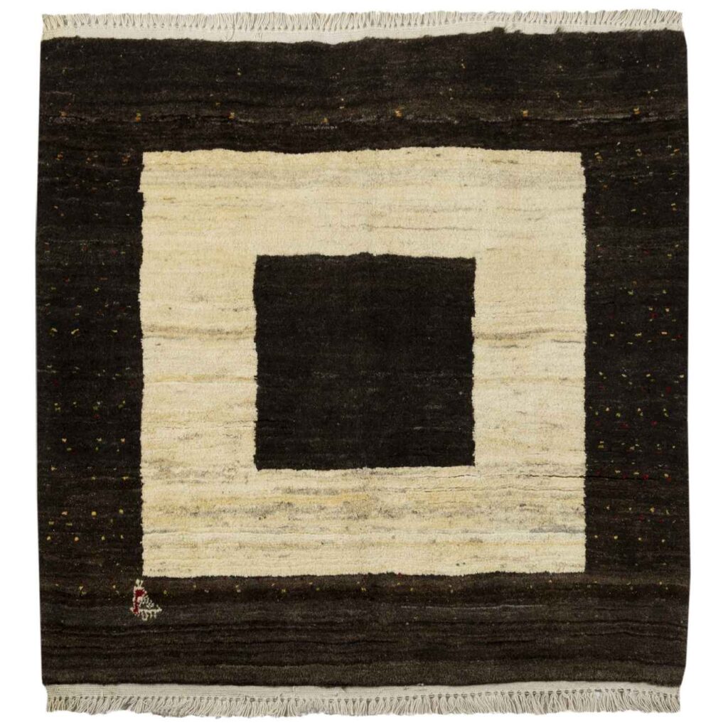 Tapis Gabbeh en laine persane véritablement tissé à la main crème & marron