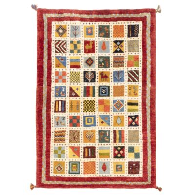 Tapis Gabbeh Kheshti persan - Géométrique, Crème, Laine, Noué main