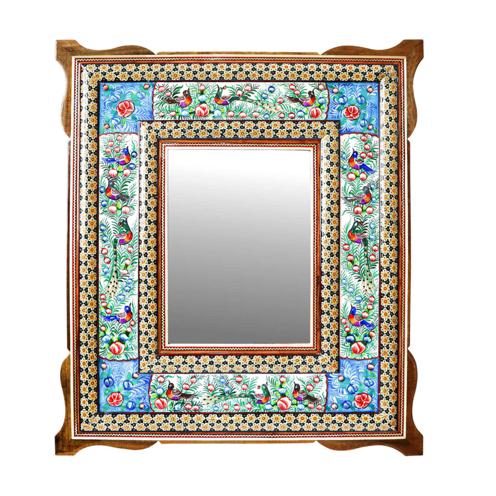 Cadre de miroir en bois – Design miniature en relief Khatamkari