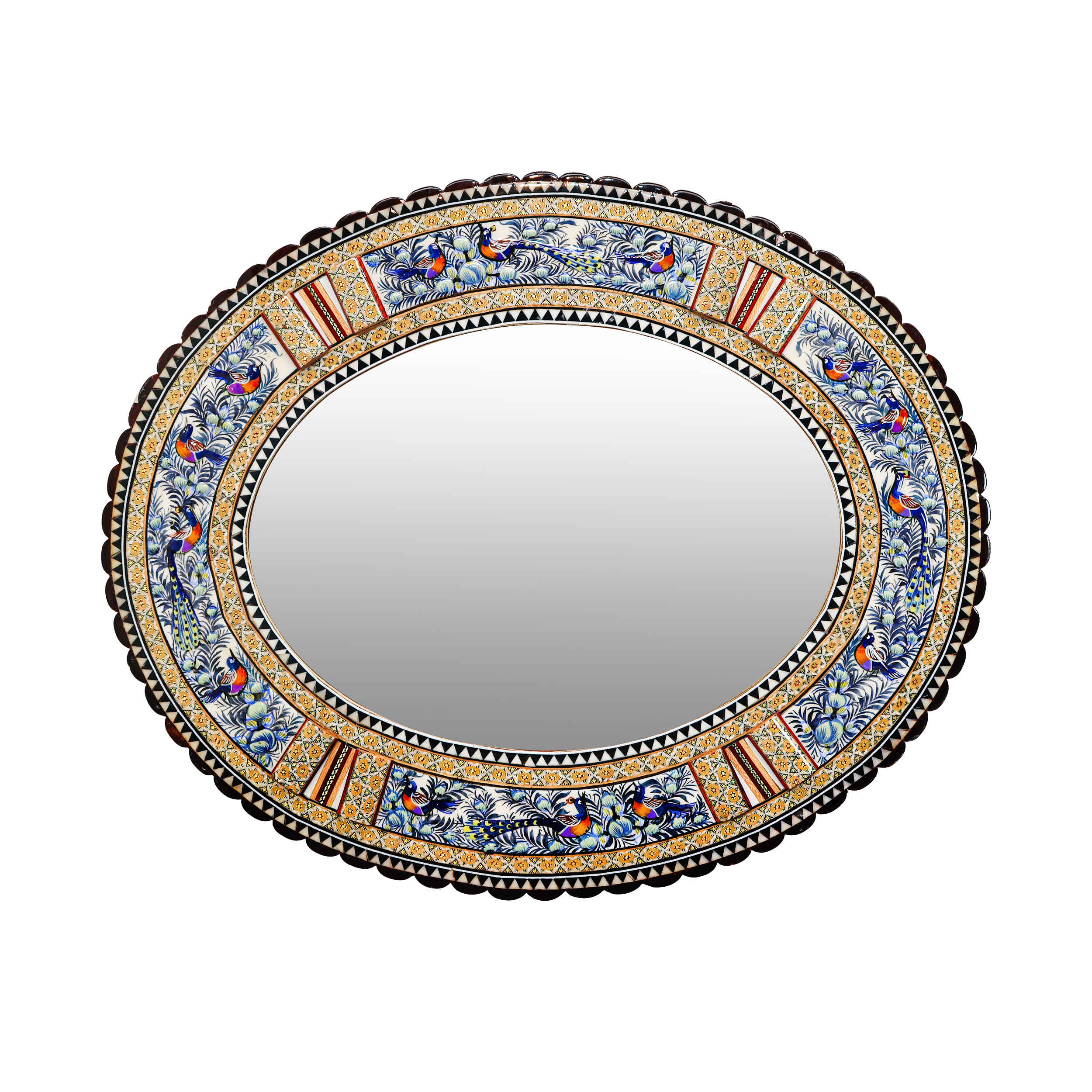Cadre de miroir en bois persan – Modèle elliptique Khatamkari