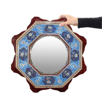 Cadre de miroir en bois persan – Modèle octogonal Khatamkari