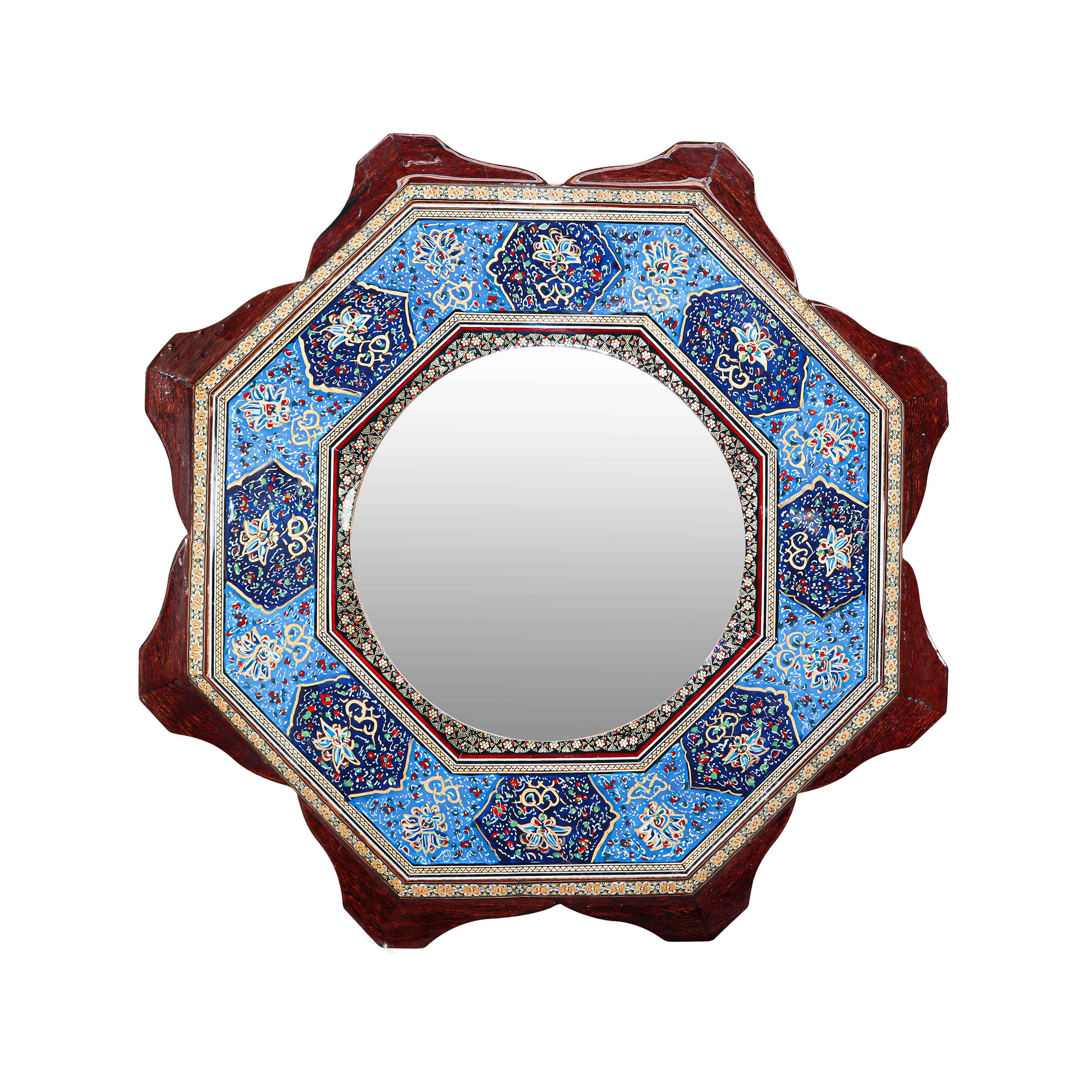 Cadre de miroir en bois persan – Modèle octogonal Khatamkari