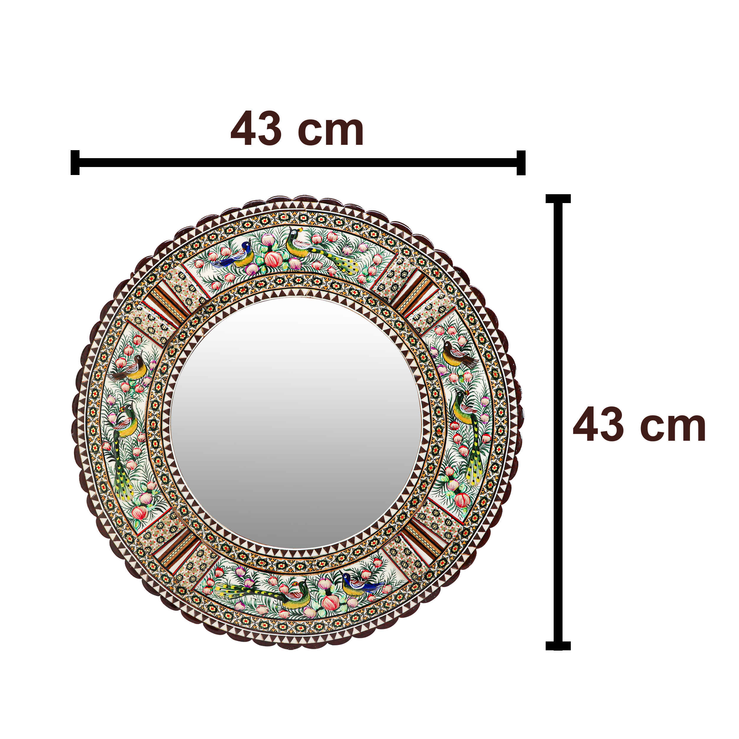 Cadre de miroir en bois persan – Motif moineau & floral Khatamkari