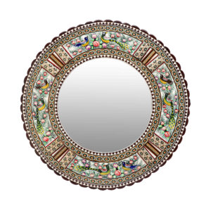 Cadre de miroir en bois persan – Motif moineau & floral Khatamkari