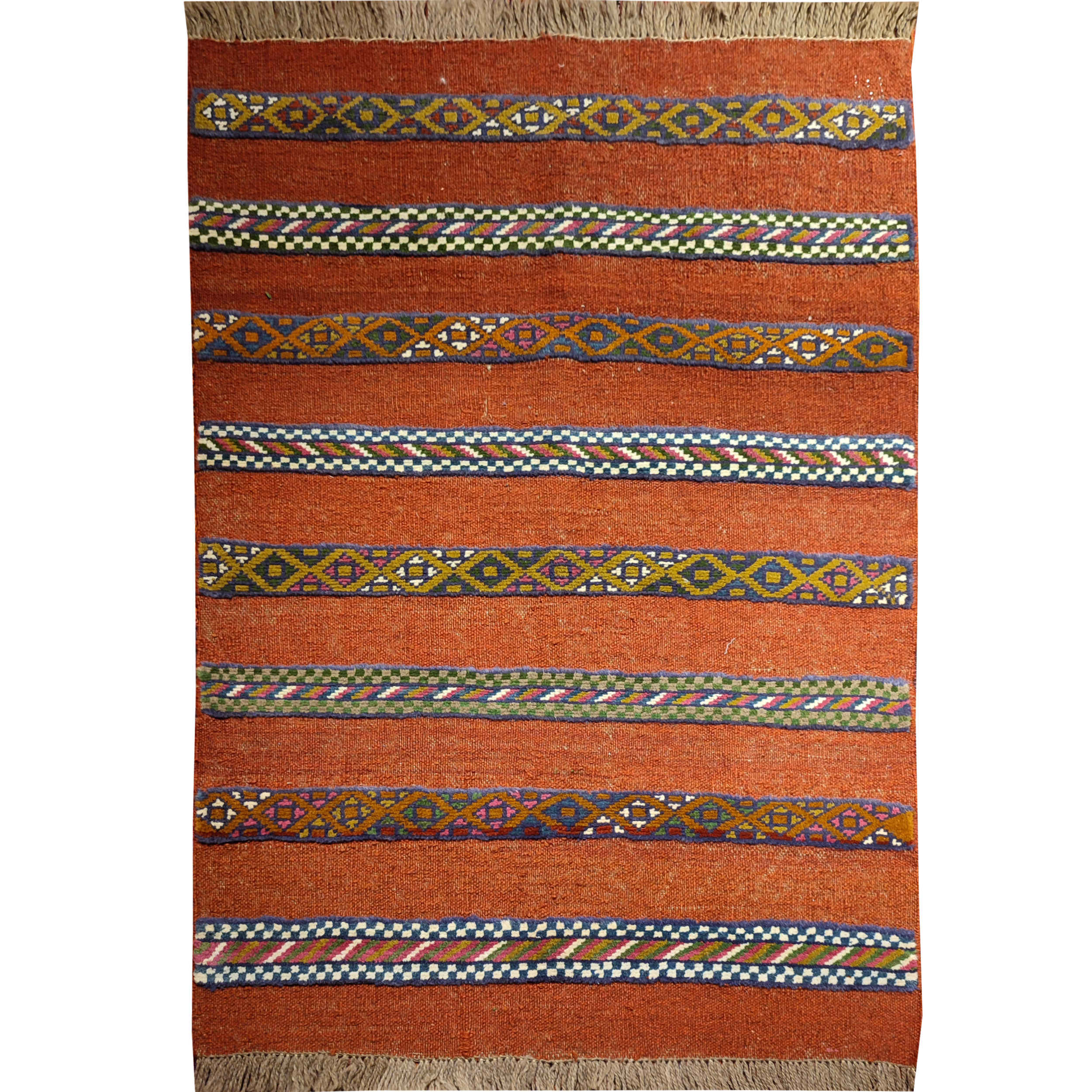Tapis Kilim en laine persane tissé à la main traditionnellement rayé