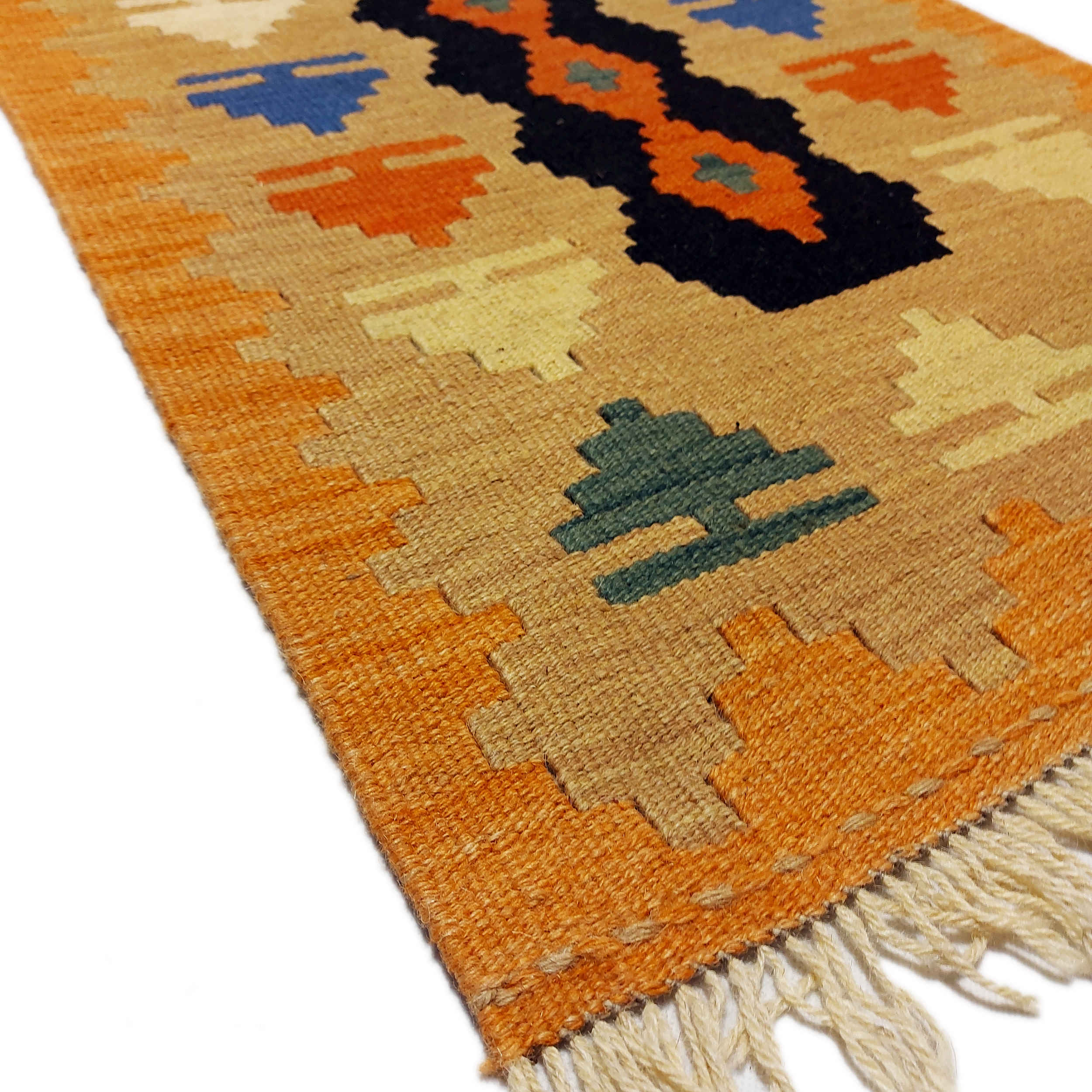 Tapis en laine Kilim persan tissé à la main en Fars géométrique orange