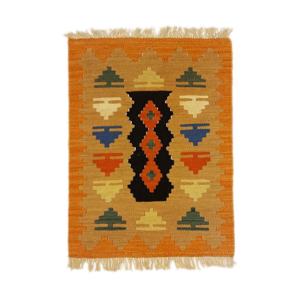 Tapis en laine Kilim persan tissé à la main en Fars géométrique orange