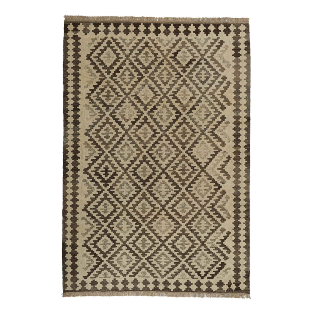 Tapis Kilim en laine persane tissé à la main en Fars Qashqai géométrique