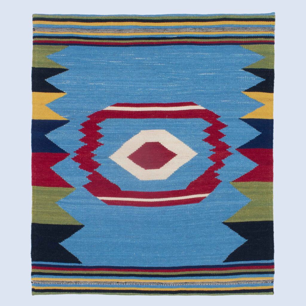 Tapis en laine Kilim persan artisanal tissé à la main géométrique bleu