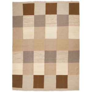 Tapis en laine Kilim persan tissé à la main en Fars à carreaux marron