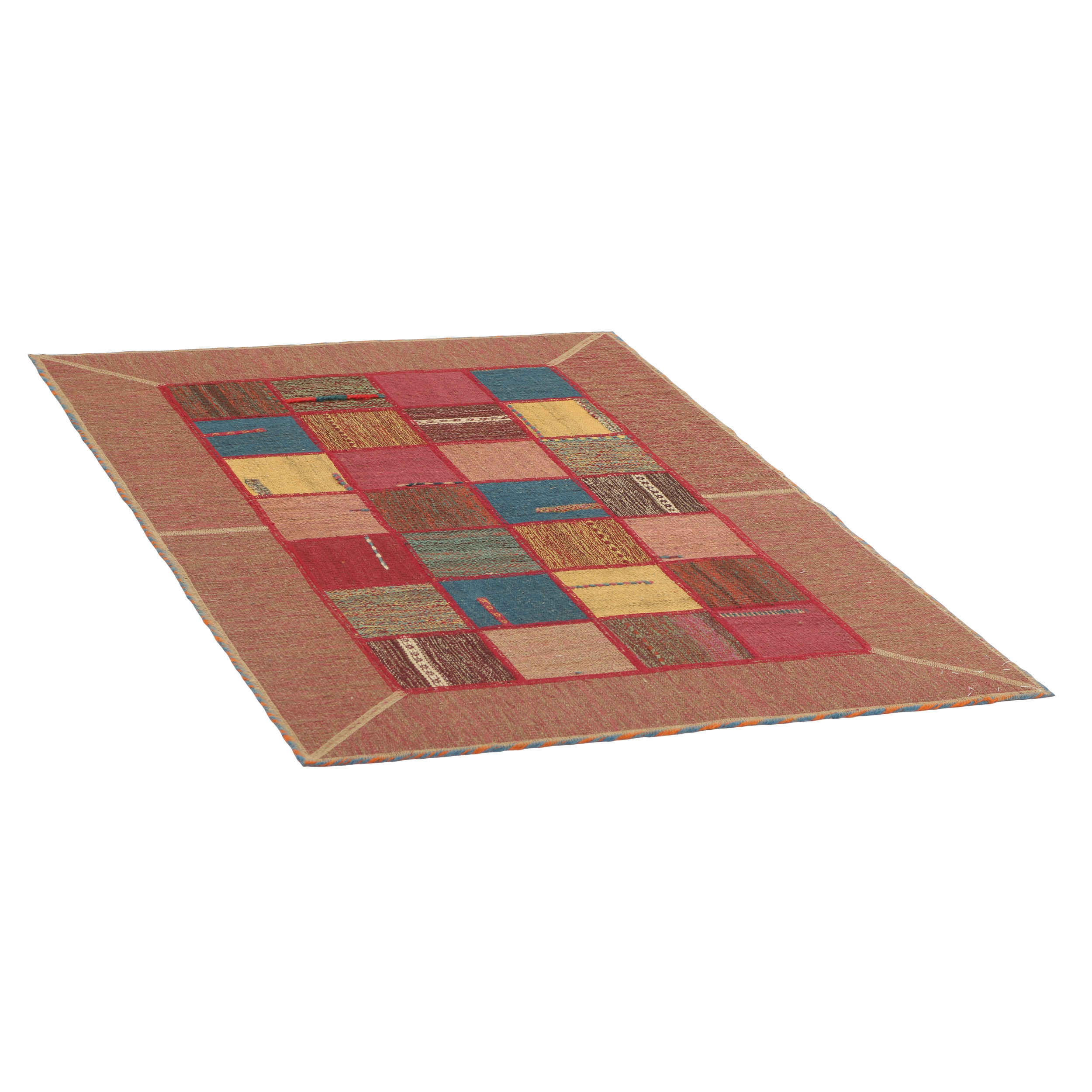 Tapis Kilim Persan Patchwork Tissé à la Main Rouge Brique