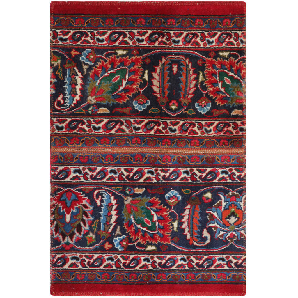 Tapis Persan Vintage Patchwork Noué à la Main Paisley Rouge