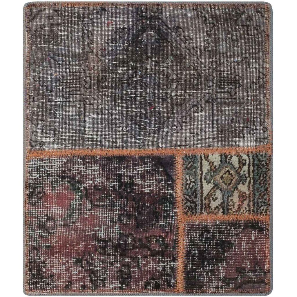 Tapis Persan Vintage Patchwork Noué à la Main Géométrique